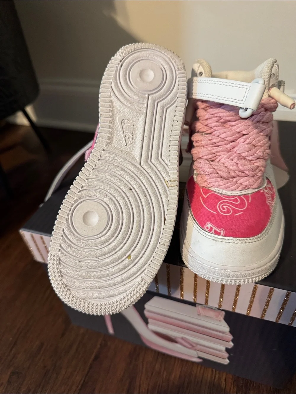 Nike Barbie Pink and White Girls' High-Top Sneakers